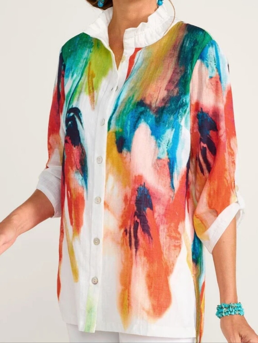 Soft Surroundings Multicolor Watercolor Button-Down Tunic - Picture 2 of 11